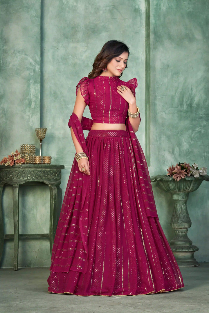 Bright Pink Georgette Lehenga Choli | Designer Embroidery Work