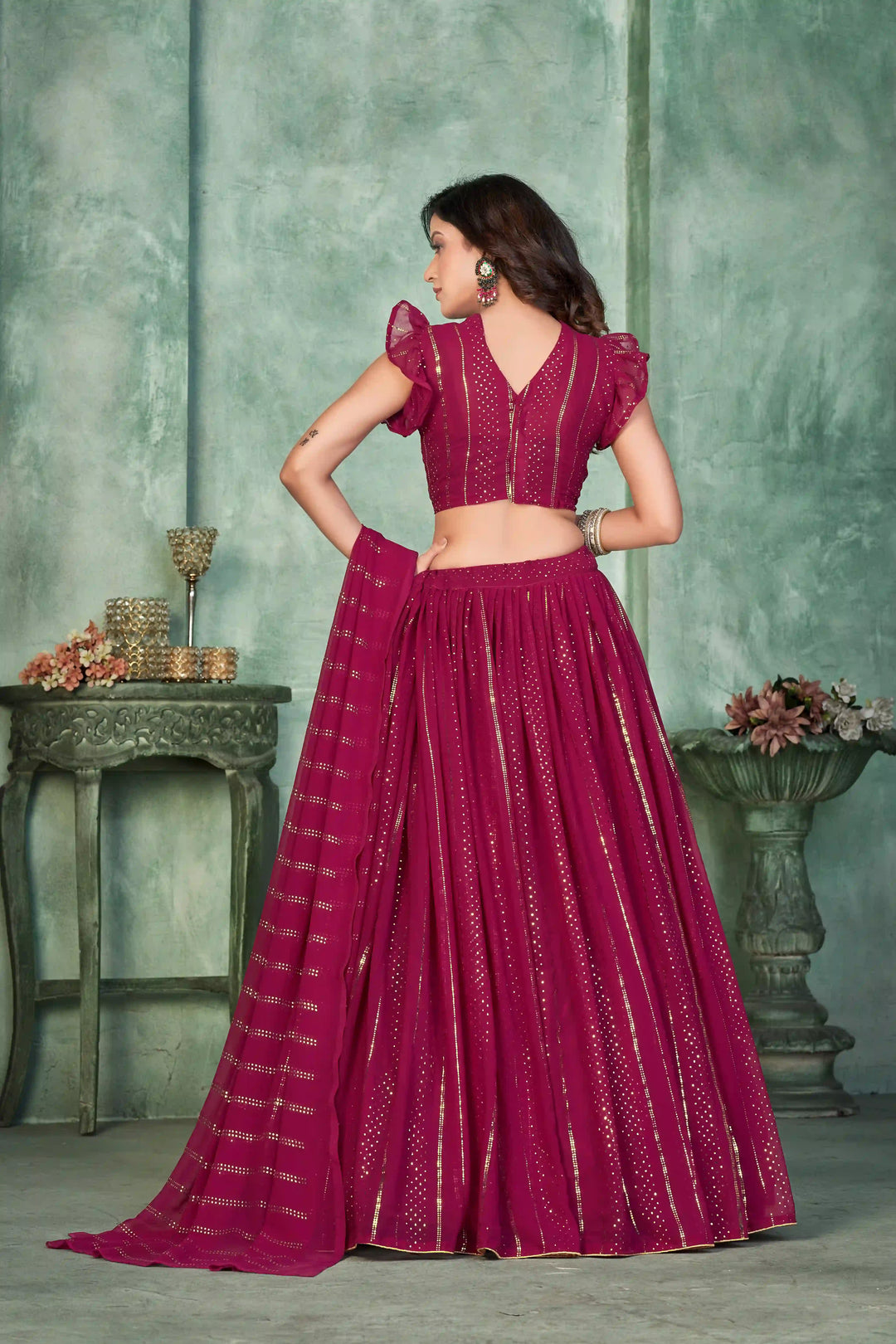 Bright Pink Georgette Lehenga Choli | Designer Embroidery Work