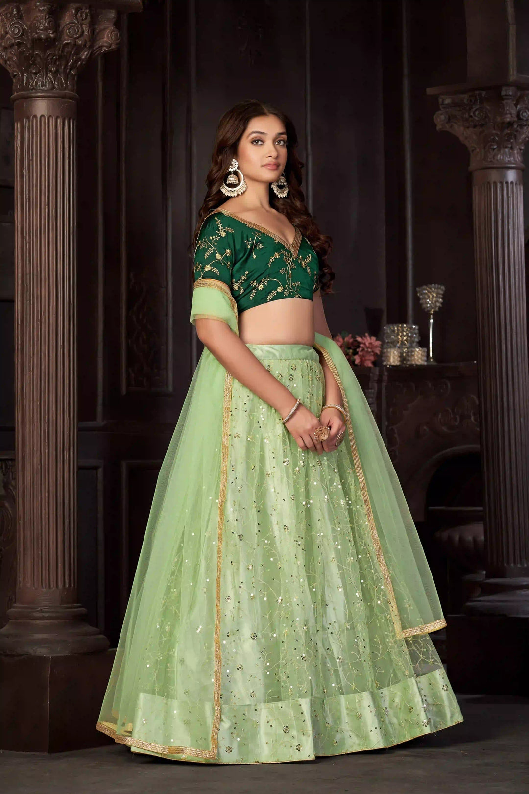 Pista Green Lehenga Choli | Taffeta Silk with Designer Embroidery Work for festive