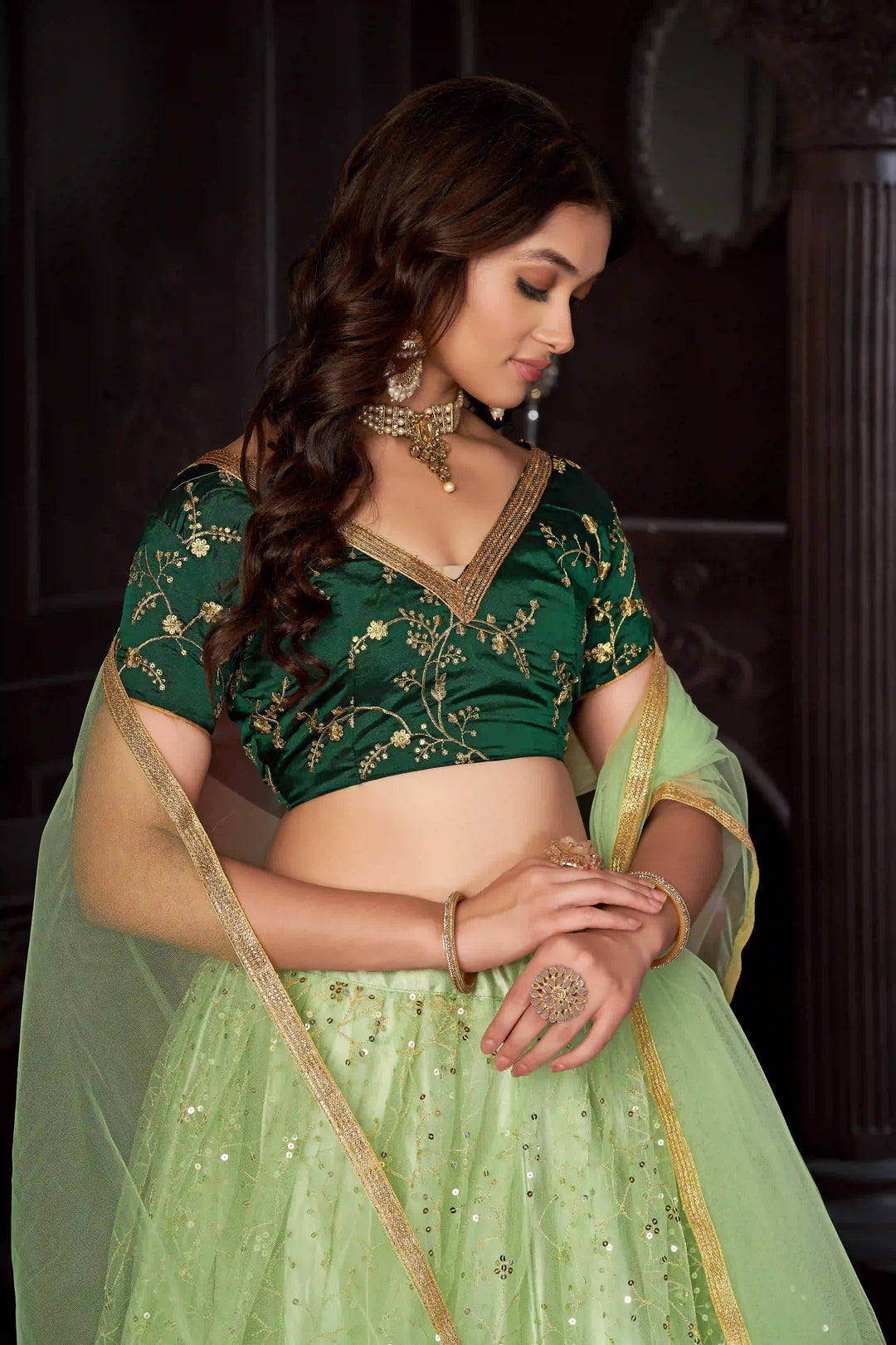 Pista Green Lehenga Choli | Taffeta Silk with Designer Embroidery Work for festive