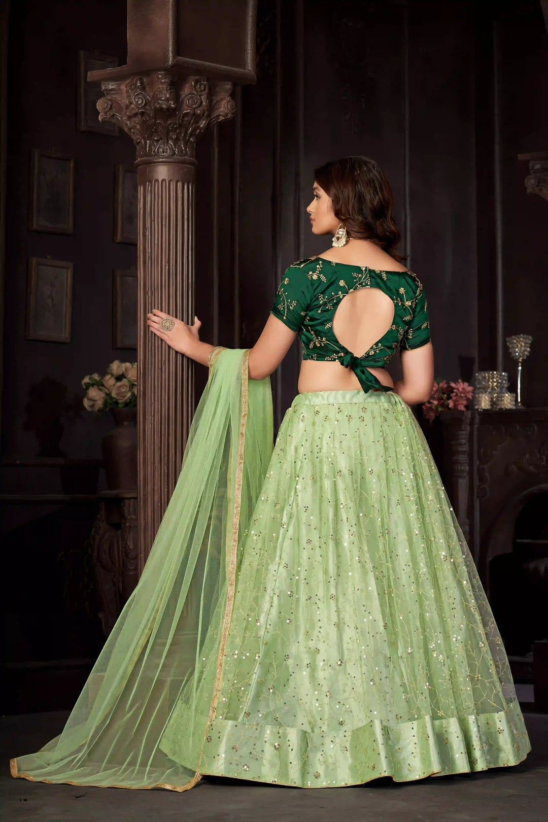 Pista Green Lehenga Choli | Taffeta Silk with Designer Embroidery Work for festive