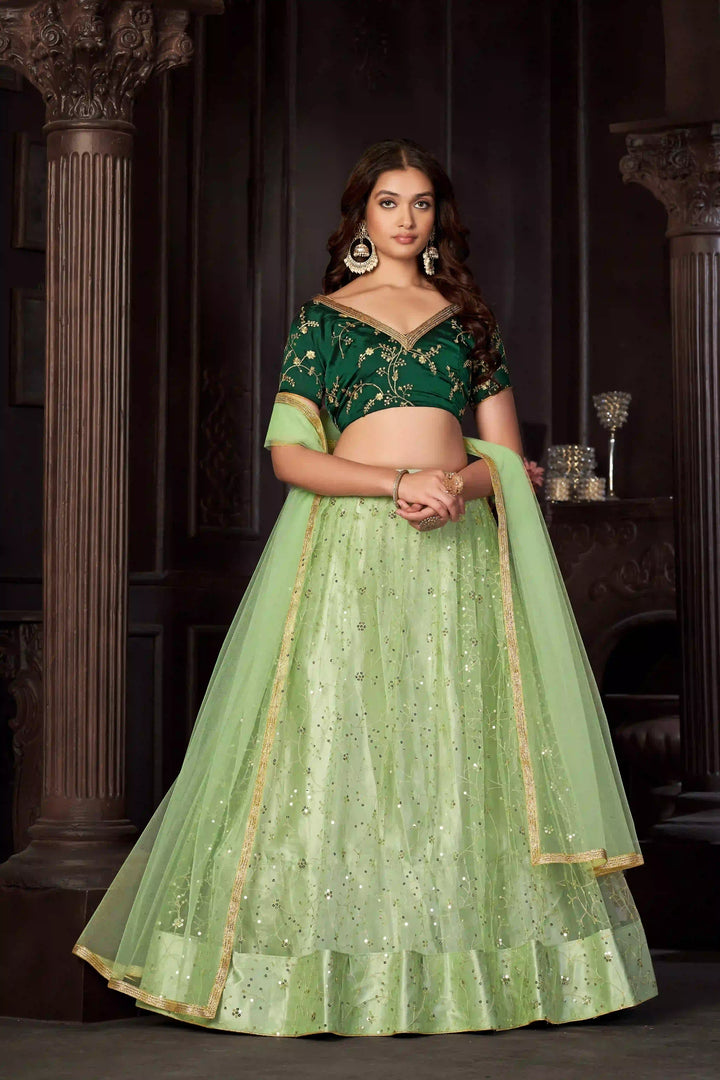 Pista Green Lehenga Choli | Taffeta Silk with Designer Embroidery Work for festive