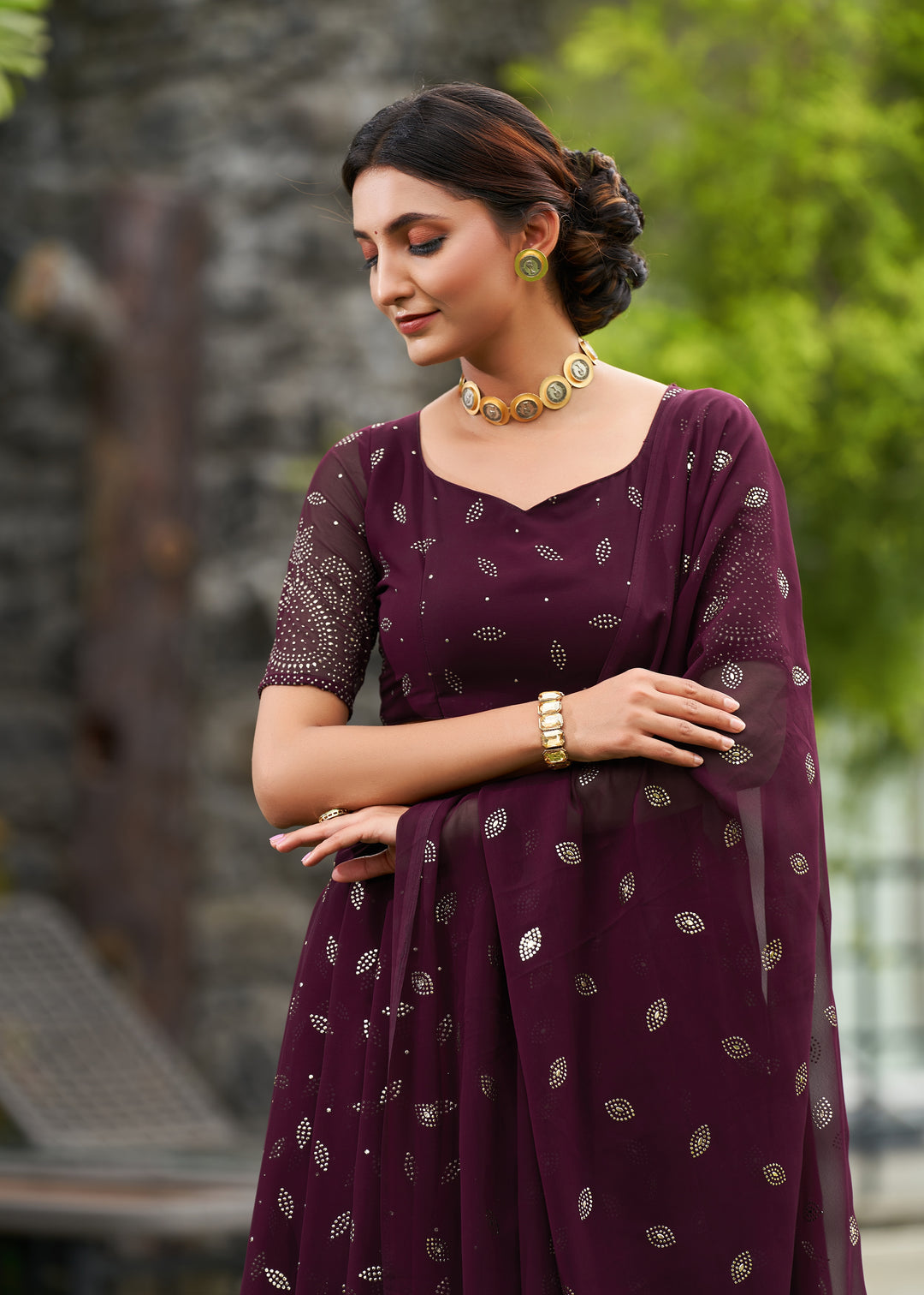 Wine Georgette Lehenga Choli with Designer Embroidery Work | Wedding Wear
