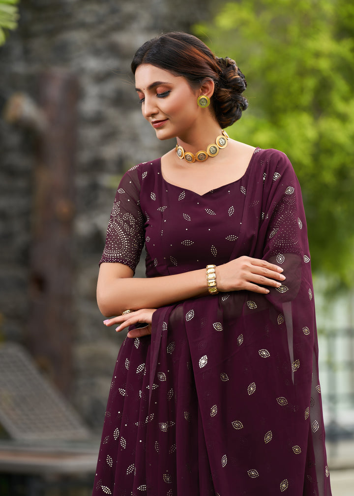 Wine Georgette Lehenga Choli with Designer Embroidery Work | Wedding Wear