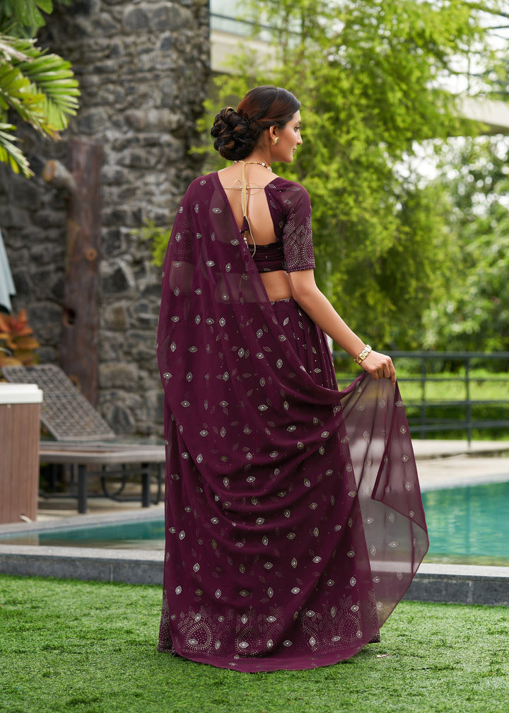 Wine Georgette Lehenga Choli with Designer Embroidery Work | Wedding Wear