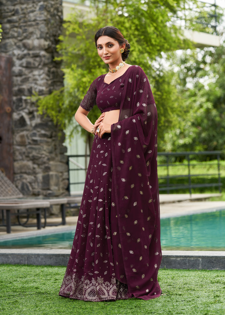 Wine Georgette Lehenga Choli with Designer Embroidery Work | Wedding Wear
