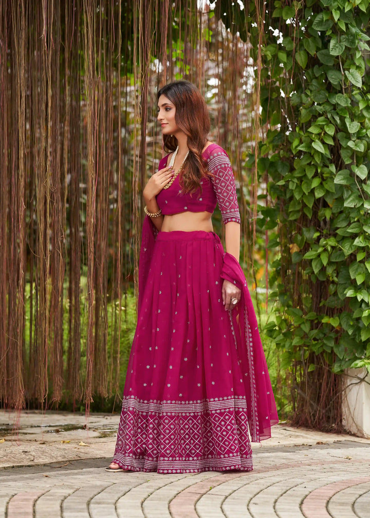 Bright Pink Georgette Lehenga Choli with Designer Embroidery | for Festive Occasions
