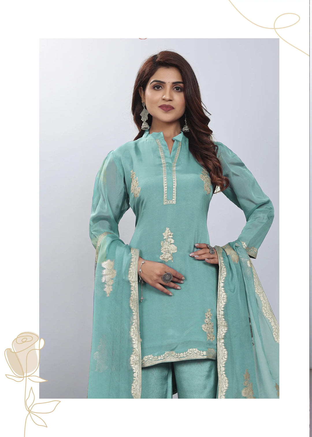 Viscose Kurtis Set | Full-Sleeve Portrait Neck | Butta-Work for Events