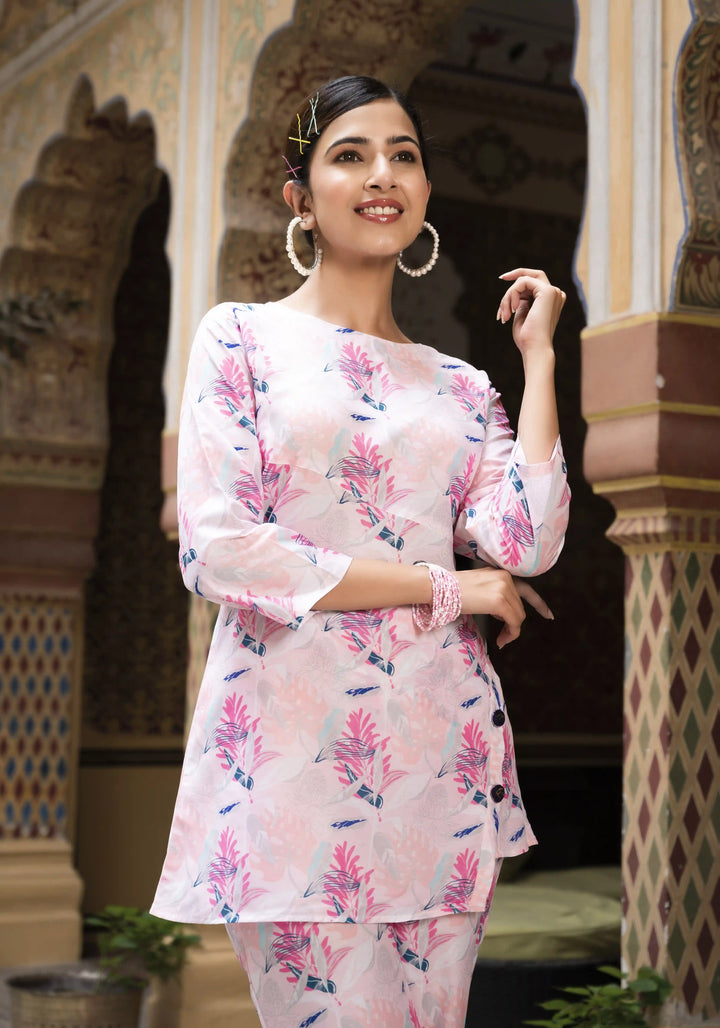 Stylish Pink Co-Ord Set for Women | Designer Muslin Top and Bottom