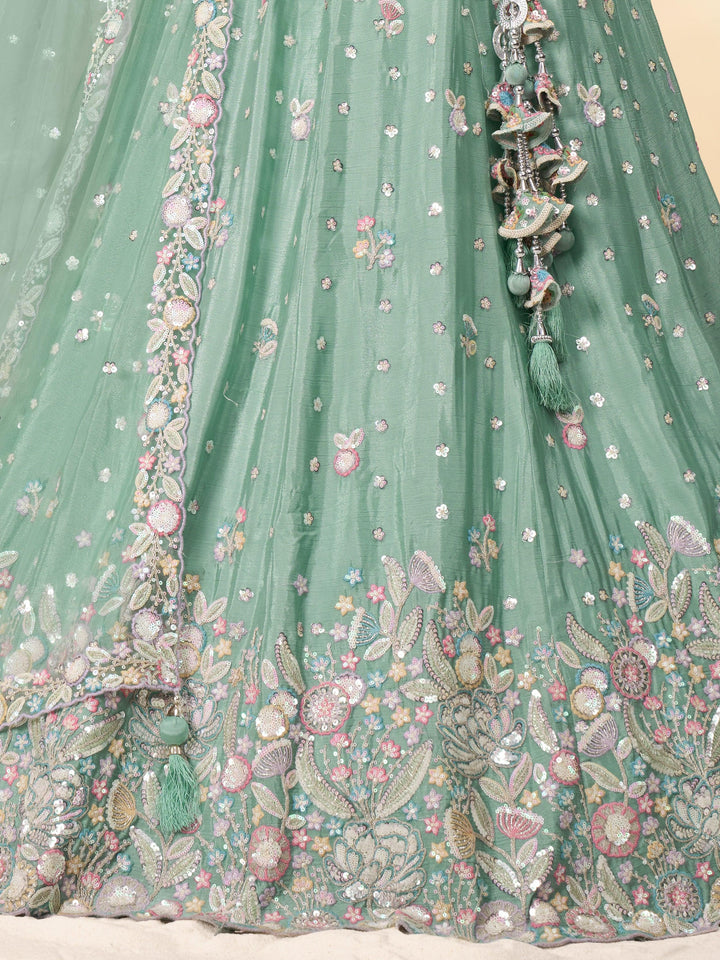 Gorgeous Sea Green Sequins Chiffon Engagement Wear Lehenga Choli