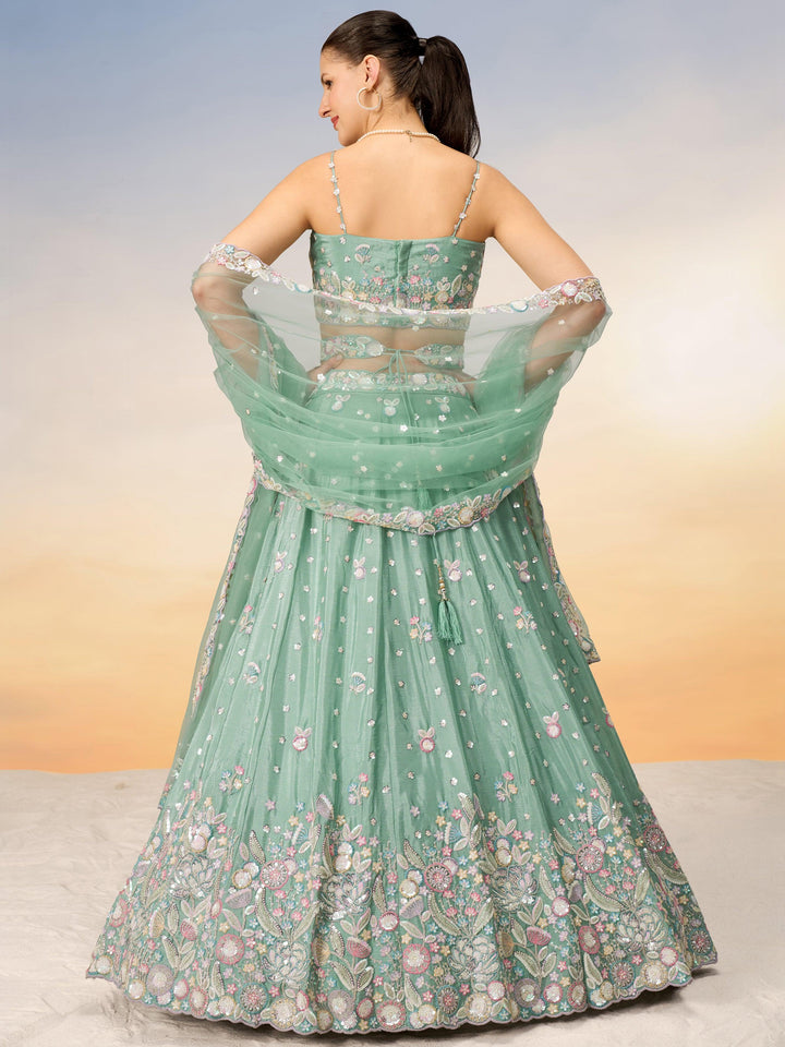 Gorgeous Sea Green Sequins Chiffon Engagement Wear Lehenga Choli