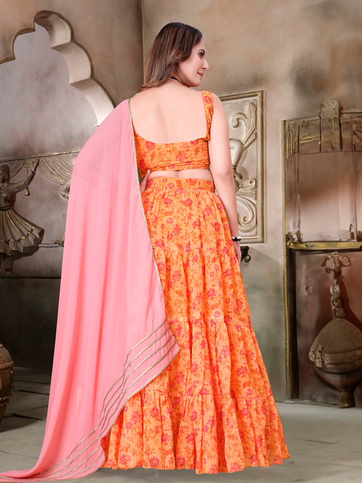 Breathtaking Orange Organza Lehenga with Pink Dupatta | Elegance Redefined for Brides