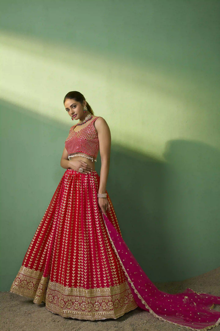 Breathtaking Pink Georgette Lehenga with Pink Dupatta | Crafted for Timeless Elegance