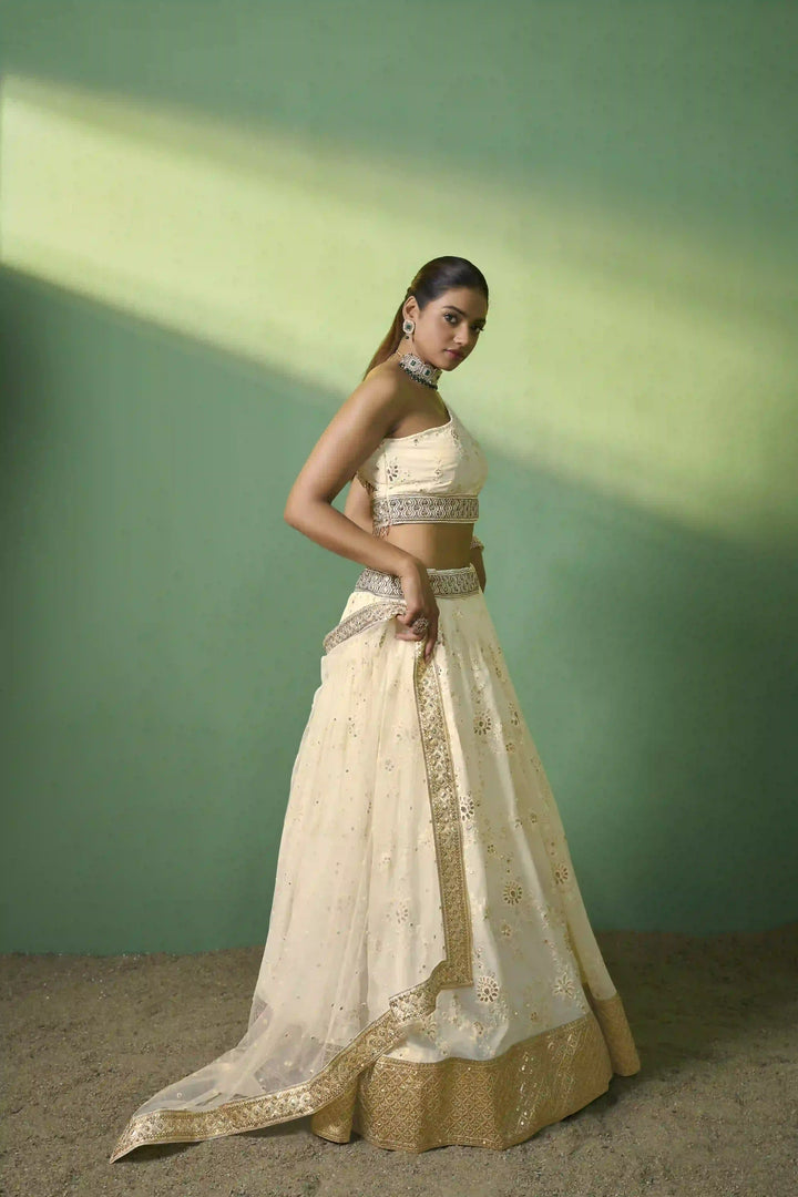 Exquisite Cream Georgette Lehenga with Cream Dupatta | A Captivating Traditional Ensemble