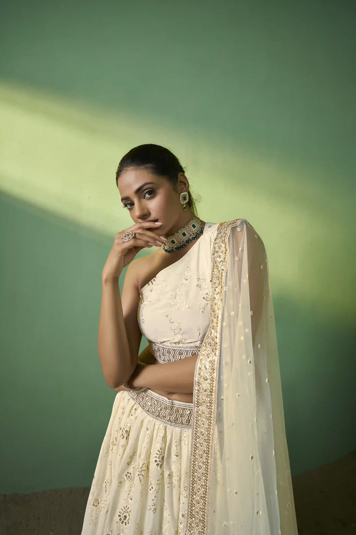 Exquisite Cream Georgette Lehenga with Cream Dupatta | A Captivating Traditional Ensemble
