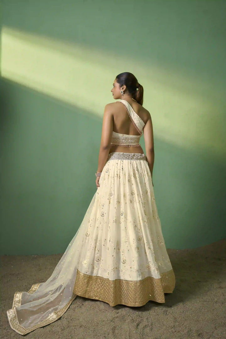 Exquisite Cream Georgette Lehenga with Cream Dupatta | A Captivating Traditional Ensemble