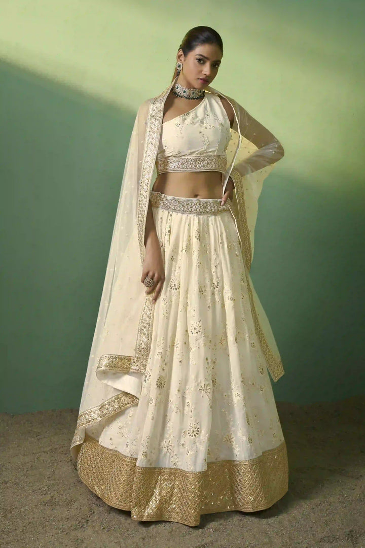 Exquisite Cream Georgette Lehenga with Cream Dupatta | A Captivating Traditional Ensemble