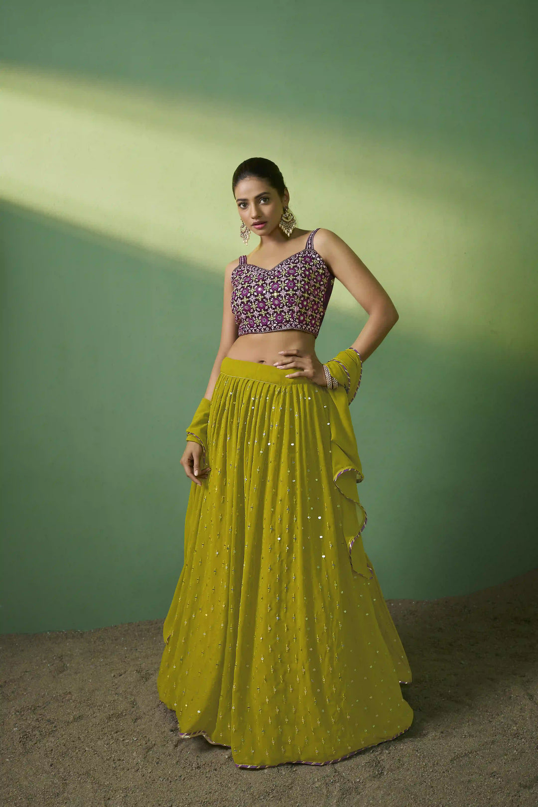 Sophisticated Green Georgette Lehenga with Green Dupatta | A Captivating Traditional Ensemble