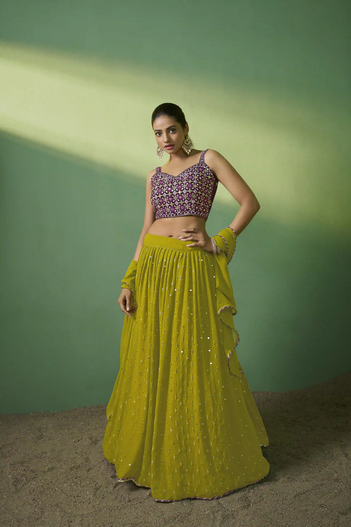 Sophisticated Green Georgette Lehenga with Green Dupatta | A Captivating Traditional Ensemble