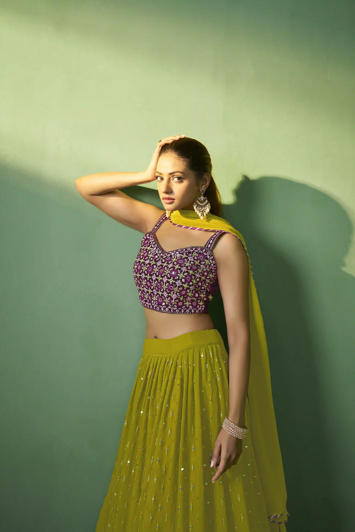 Sophisticated Green Georgette Lehenga with Green Dupatta | A Captivating Traditional Ensemble