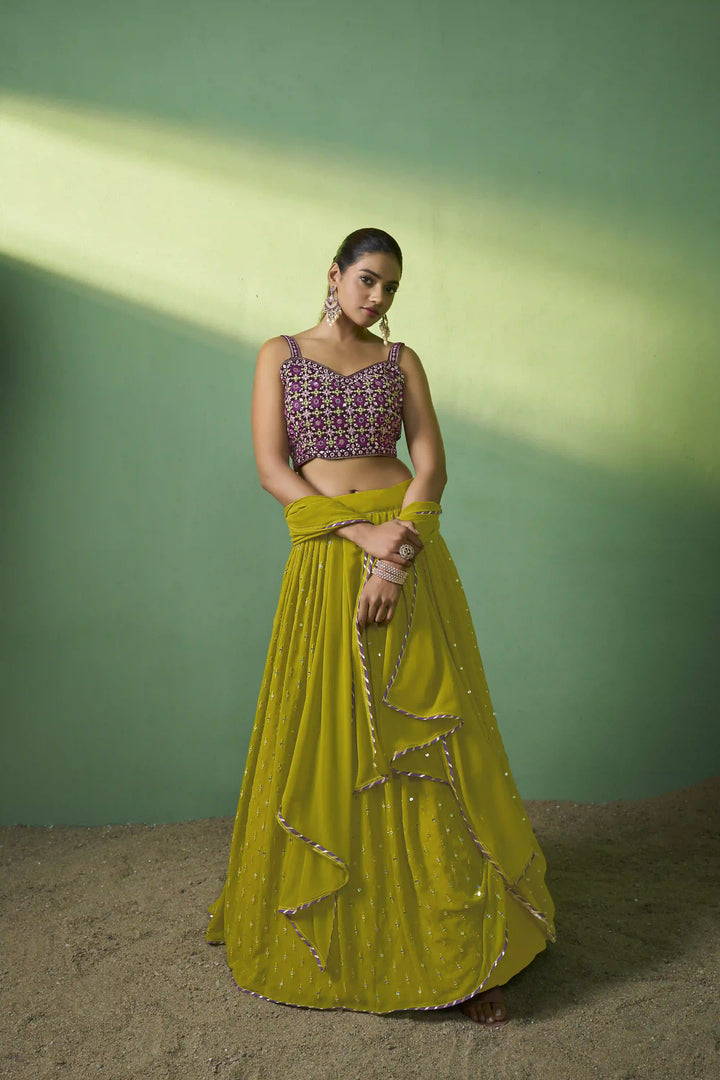 Sophisticated Green Georgette Lehenga with Green Dupatta | A Captivating Traditional Ensemble