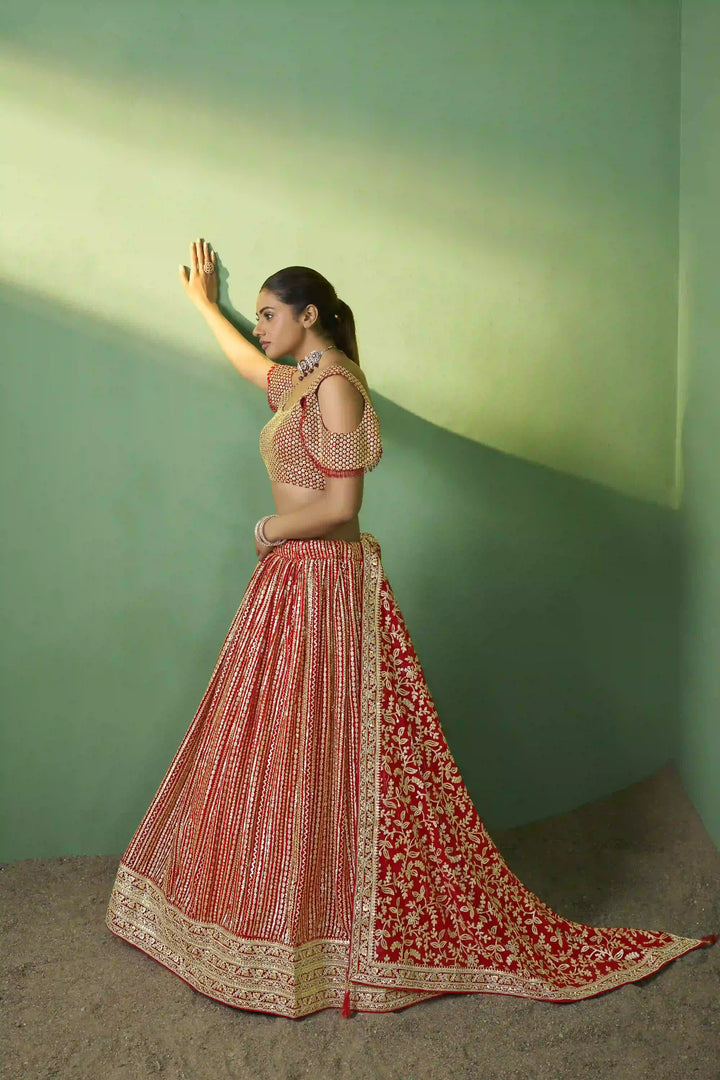 Radiant Red Georgette Lehenga with Red Dupatta | Perfect for Weddings and Celebrations
