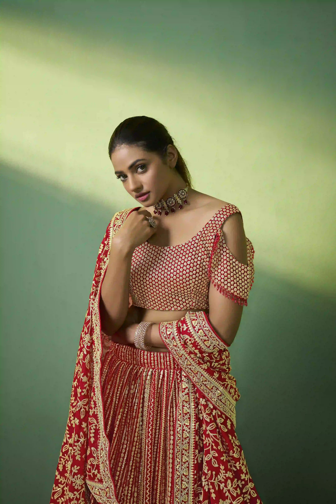Radiant Red Georgette Lehenga with Red Dupatta | Perfect for Weddings and Celebrations
