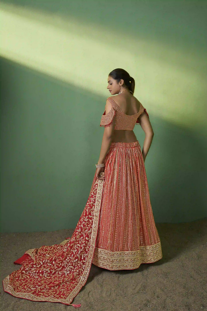Radiant Red Georgette Lehenga with Red Dupatta | Perfect for Weddings and Celebrations