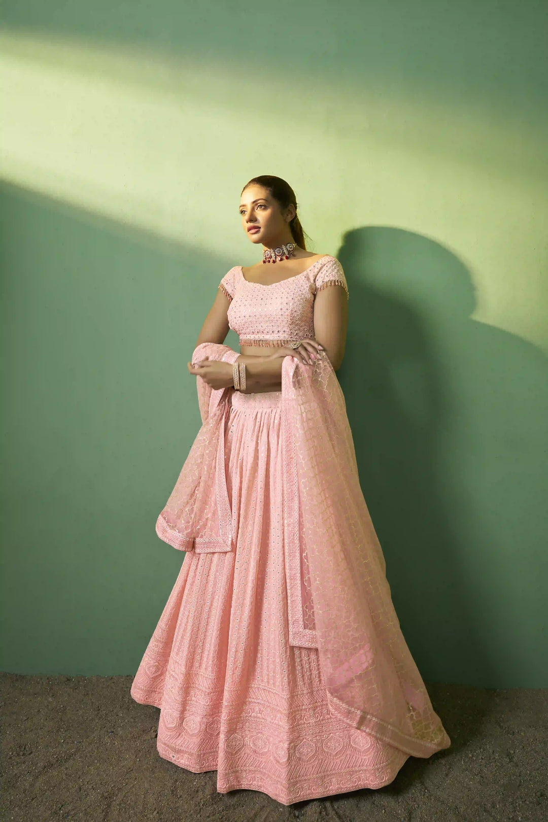 Exquisite Peach Georgette Lehenga with Peach Dupatta | Crafted for Timeless Elegance