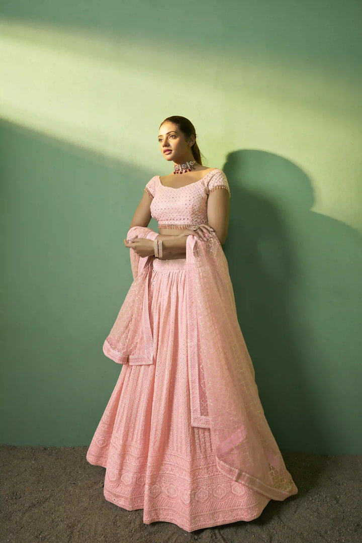Exquisite Peach Georgette Lehenga with Peach Dupatta | Crafted for Timeless Elegance