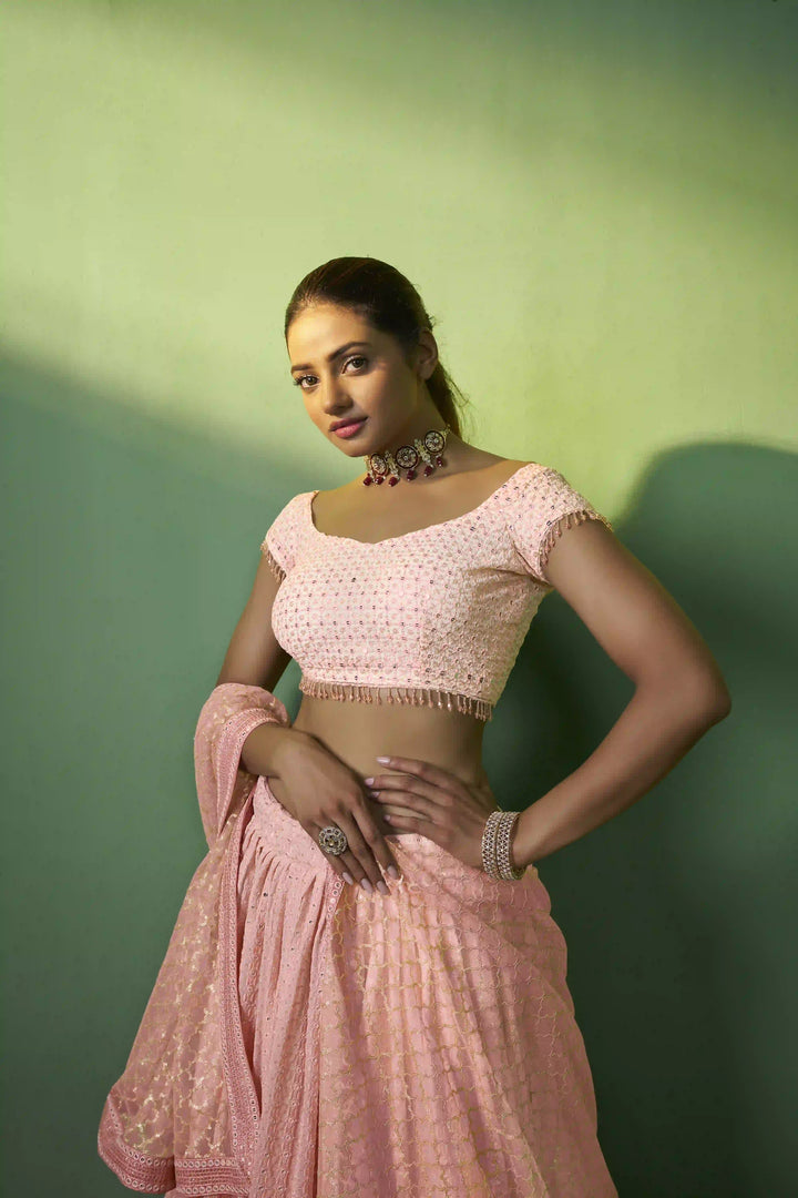 Exquisite Peach Georgette Lehenga with Peach Dupatta | Crafted for Timeless Elegance