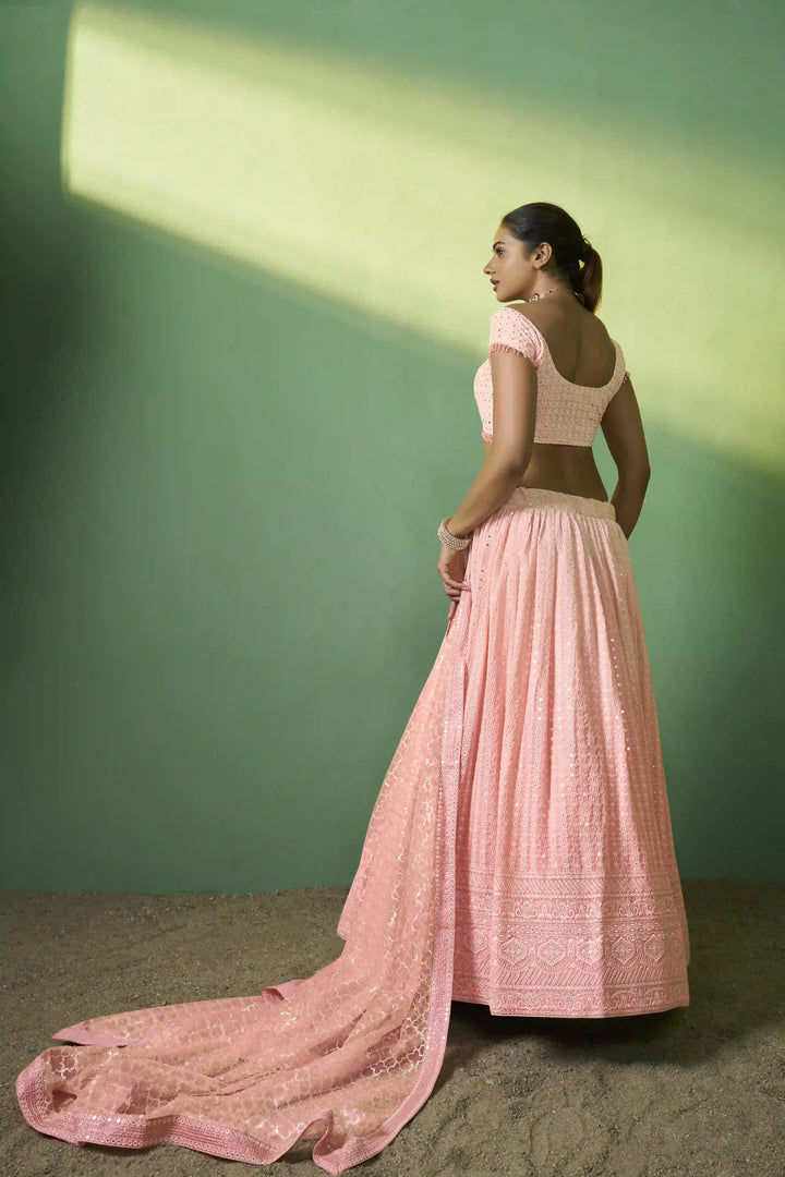 Exquisite Peach Georgette Lehenga with Peach Dupatta | Crafted for Timeless Elegance
