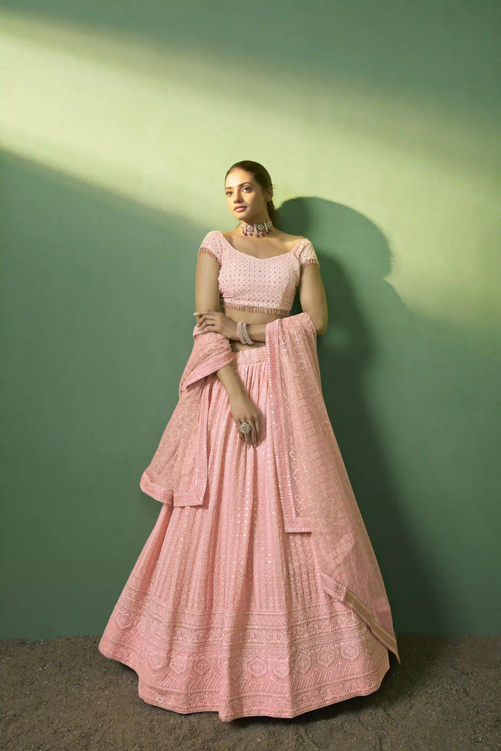 Exquisite Peach Georgette Lehenga with Peach Dupatta | Crafted for Timeless Elegance