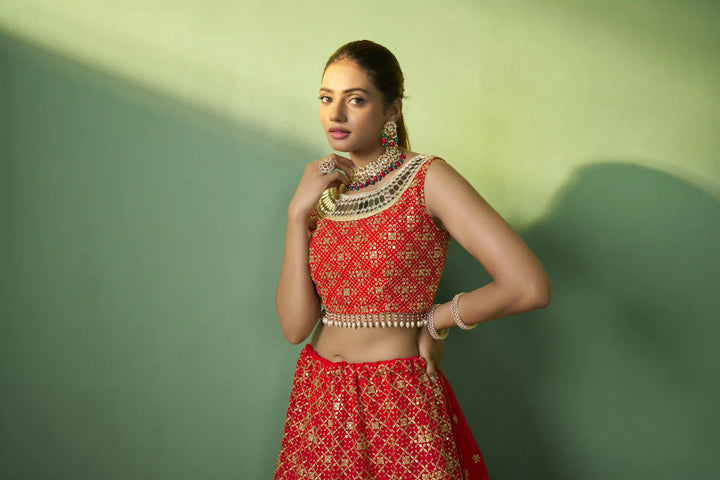 Luxurious Red Georgette Lehenga with Red Dupatta | A Captivating Traditional Ensemble