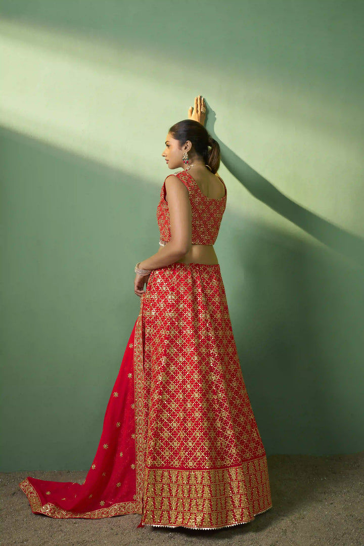 Luxurious Red Georgette Lehenga with Red Dupatta | A Captivating Traditional Ensemble