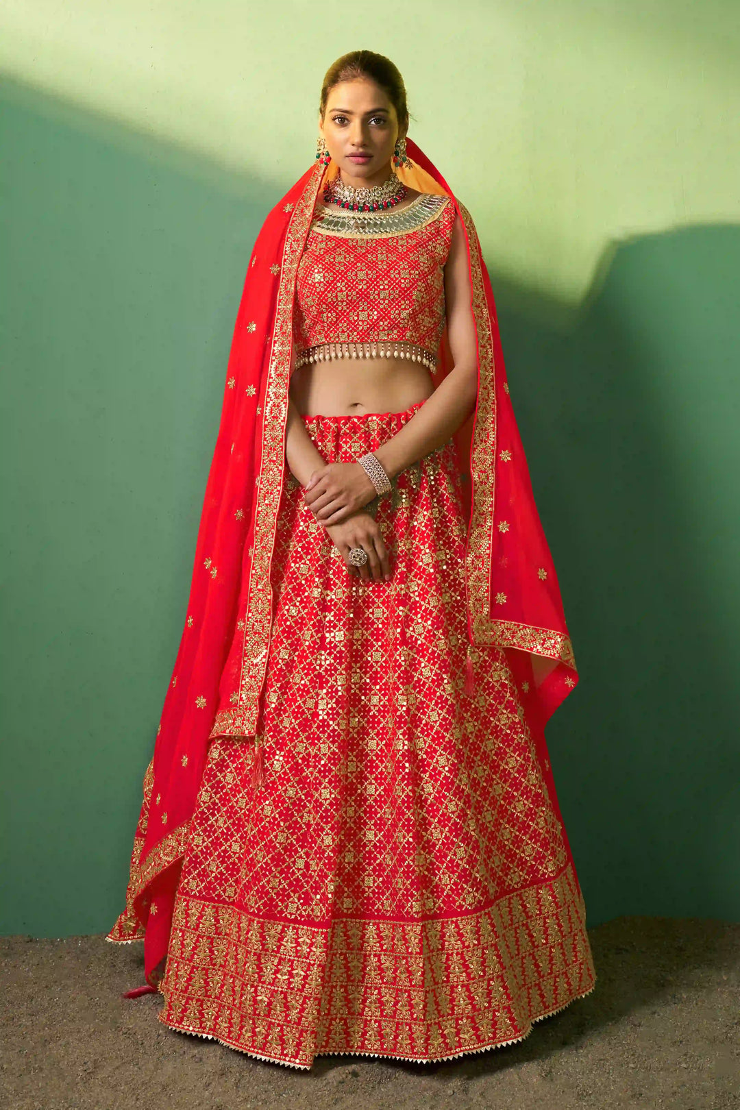 Luxurious Red Georgette Lehenga with Red Dupatta | A Captivating Traditional Ensemble