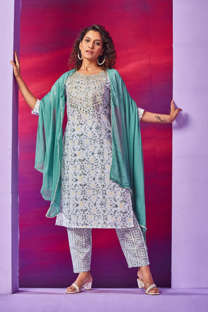 Readymade White Kurti Set | Soft Cotton with Designer Prints & Embroidery