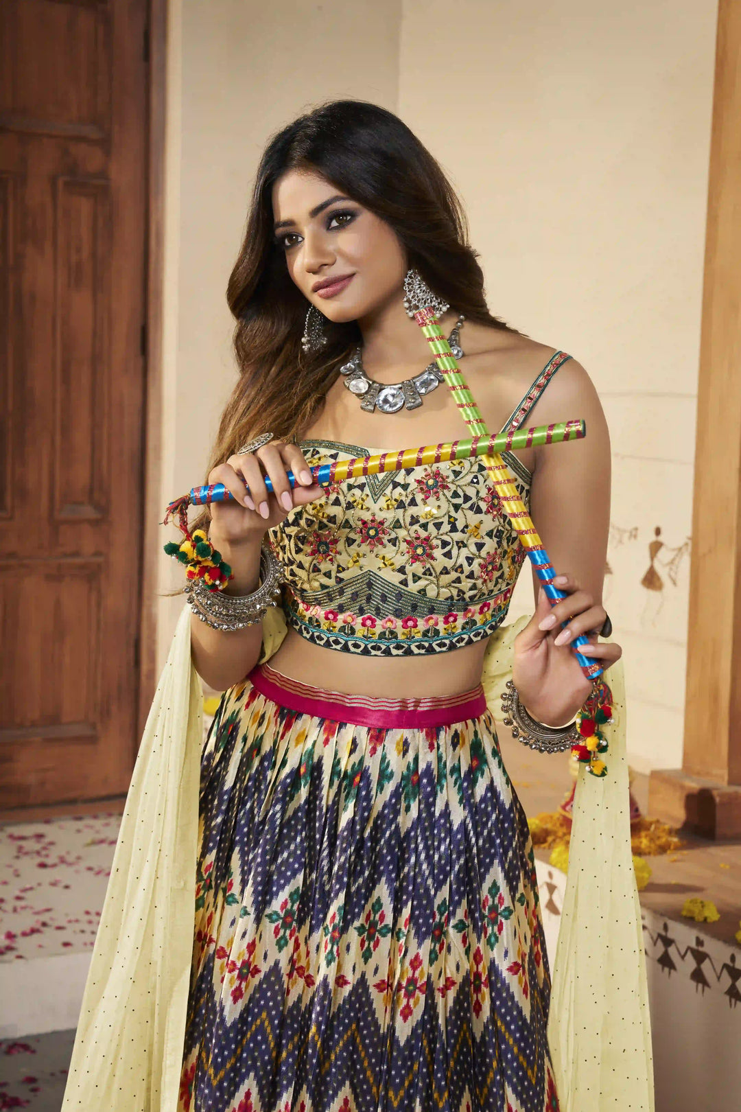 Cream Silk Lehenga | Designer Mirror & Thread Work for Special Events