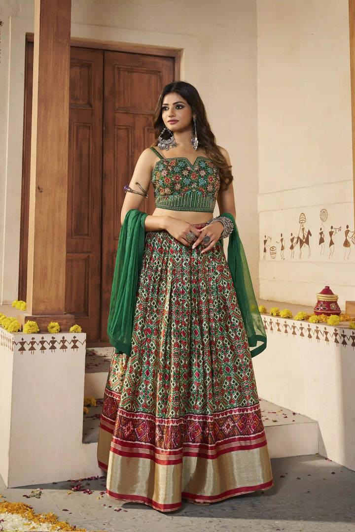 Exquisite Green Silk Lehenga with Green Dupatta | Perfect for Weddings and Celebrations