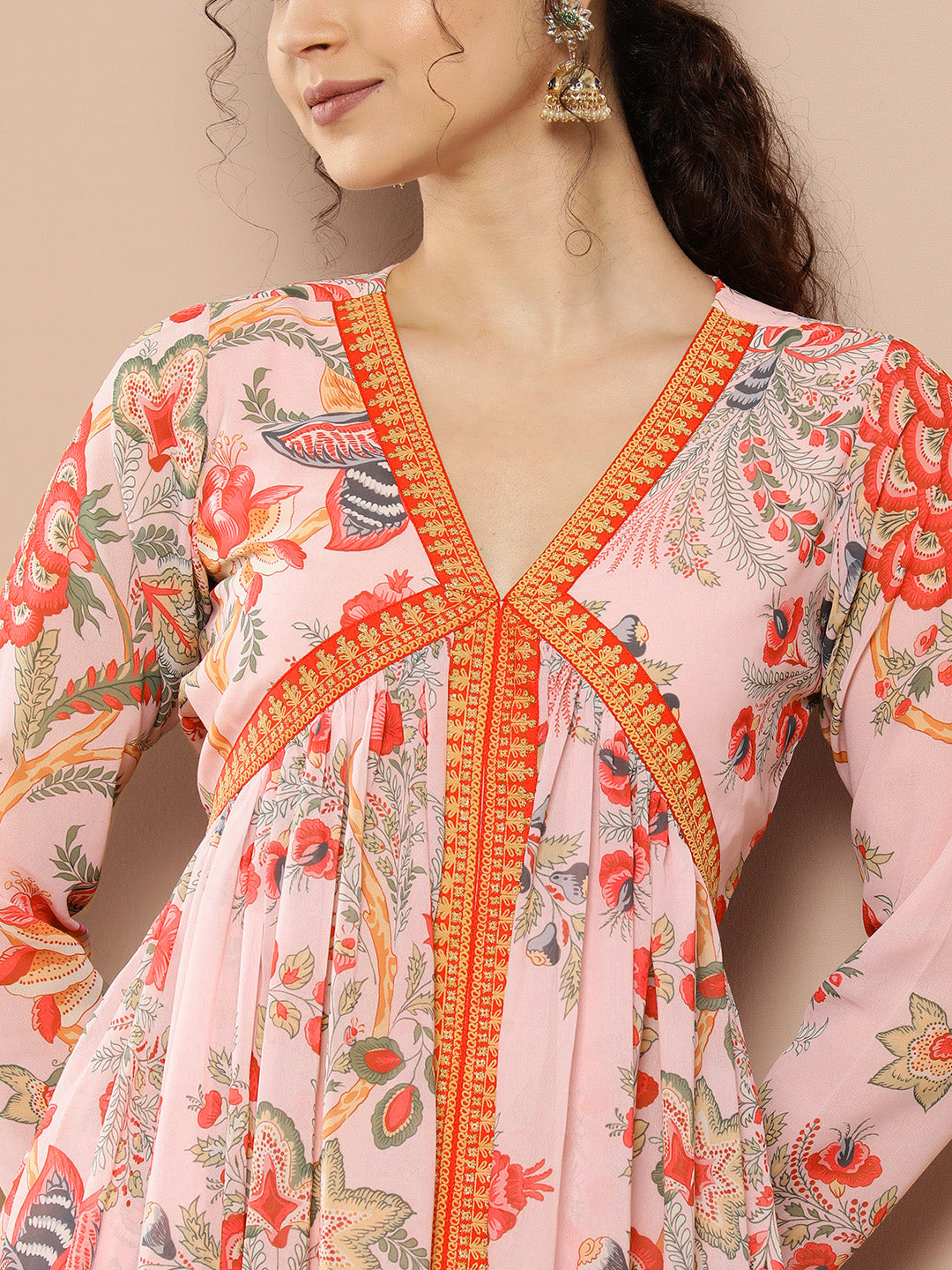 Designer Pink Georgette Kurta with Crepe Pant | Ethnic Wear for Women