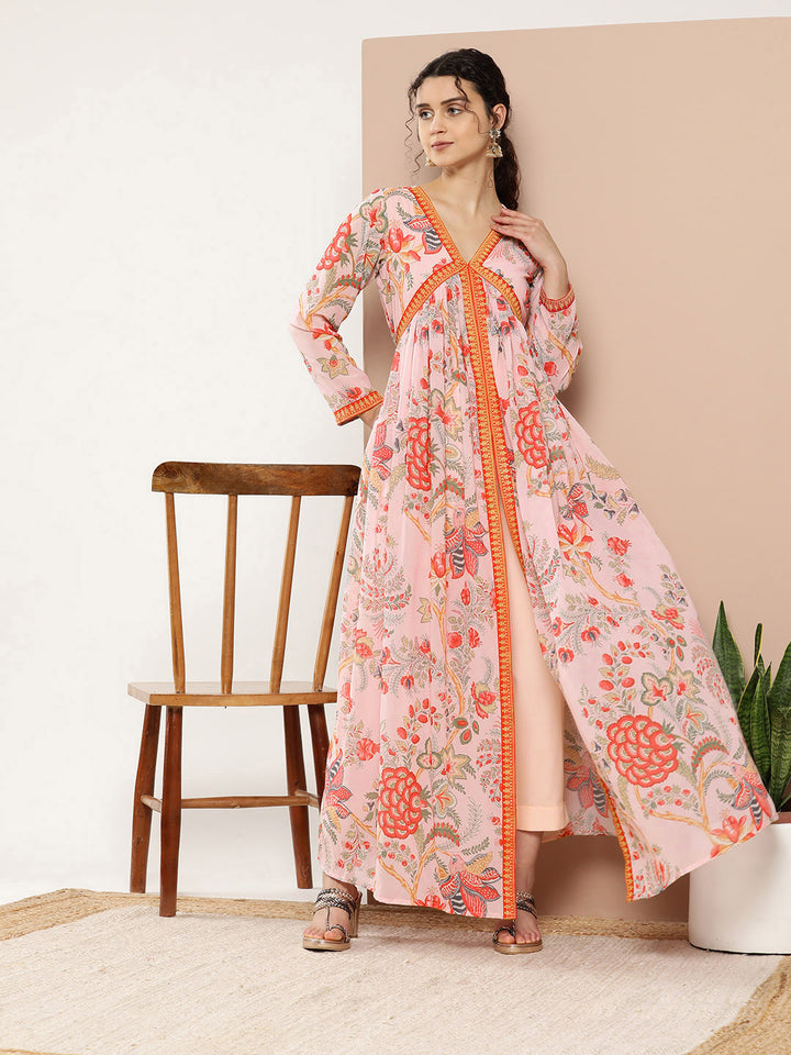 Designer Pink Georgette Kurta with Crepe Pant | Ethnic Wear for Women