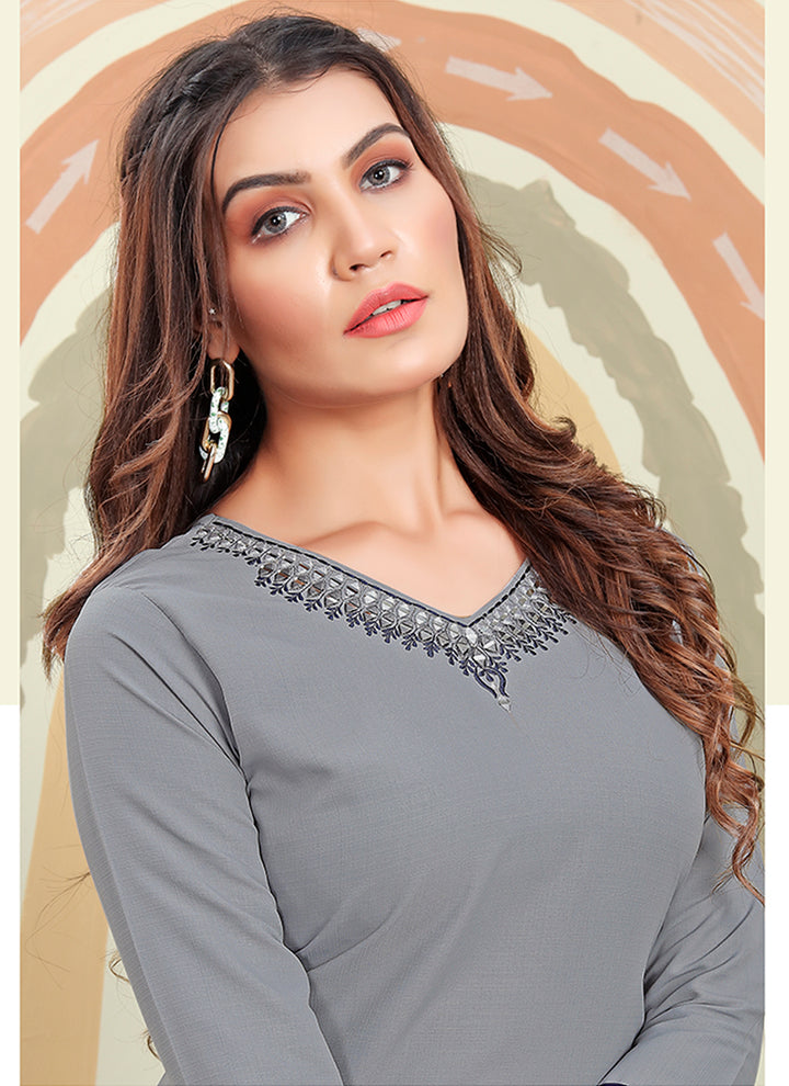 Grey Maaza Cotton Kurti | Perfect for Casual Wear & Hand Work