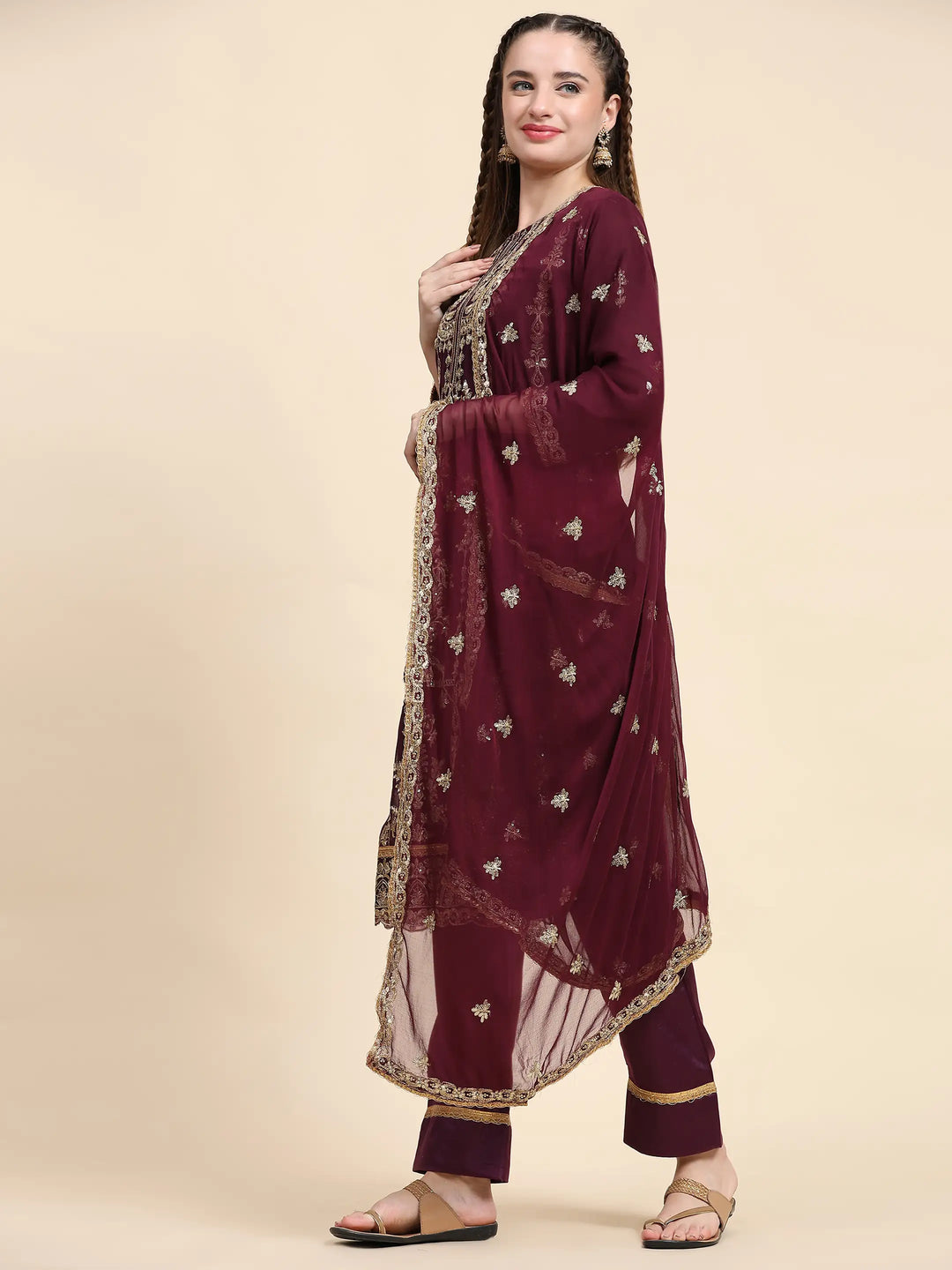Semi Stitched Kurtis Set | Faux Georgette with Jari Embroidery