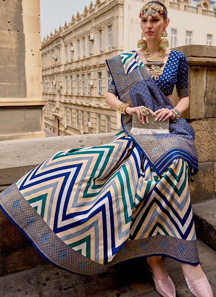 Elegant V-P Silk Saree with Patola Silk Blouse | Designer Wevon Jari Work