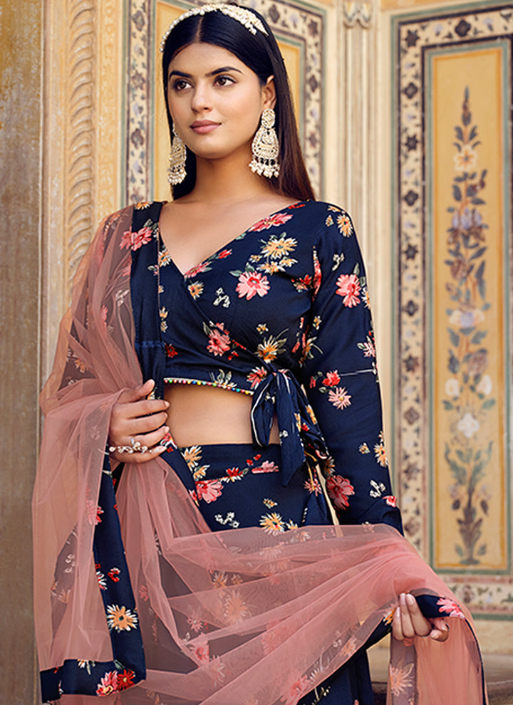 Stunning Blue Silk Lehenga with Pink Dupatta | A Captivating Traditional Ensemble