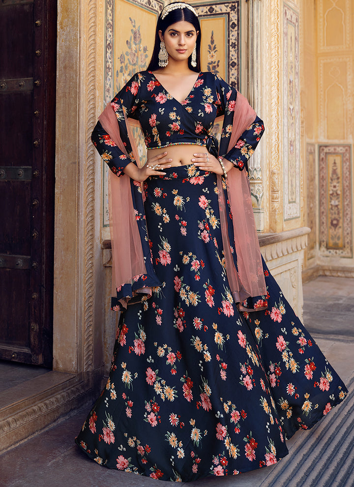 Stunning Blue Silk Lehenga with Pink Dupatta | A Captivating Traditional Ensemble