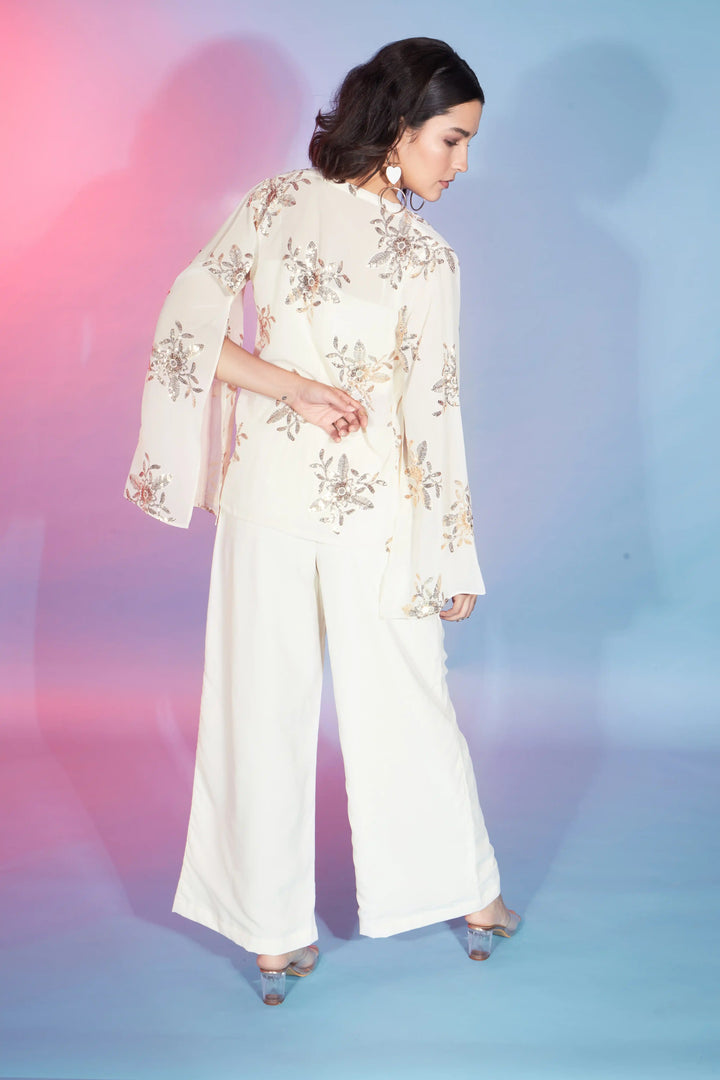 Stylish Western Georgette Co-Ord Set | Stylish Top, Palazzo & Shrug Combo