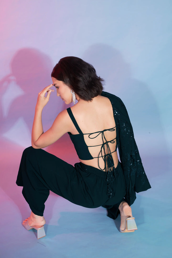 Stylish Western Georgette Co-Ord Set | Stylish Top, Palazzo & Shrug Combo