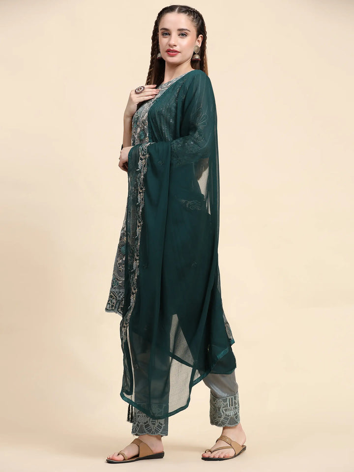 Semi-Stitched Kurtis Set | Faux Georgette Embroidered with Nazmin Dupatta