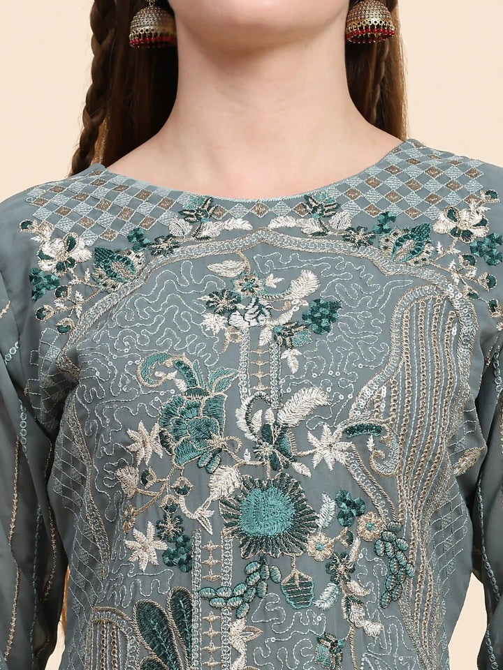 Semi-Stitched Kurtis Set | Faux Georgette Embroidered with Nazmin Dupatta